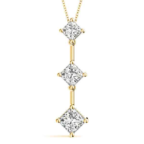 1.00 ctw Graduated Princess Cut Diamond Three Stone Necklace Pendant-VIRABYANI